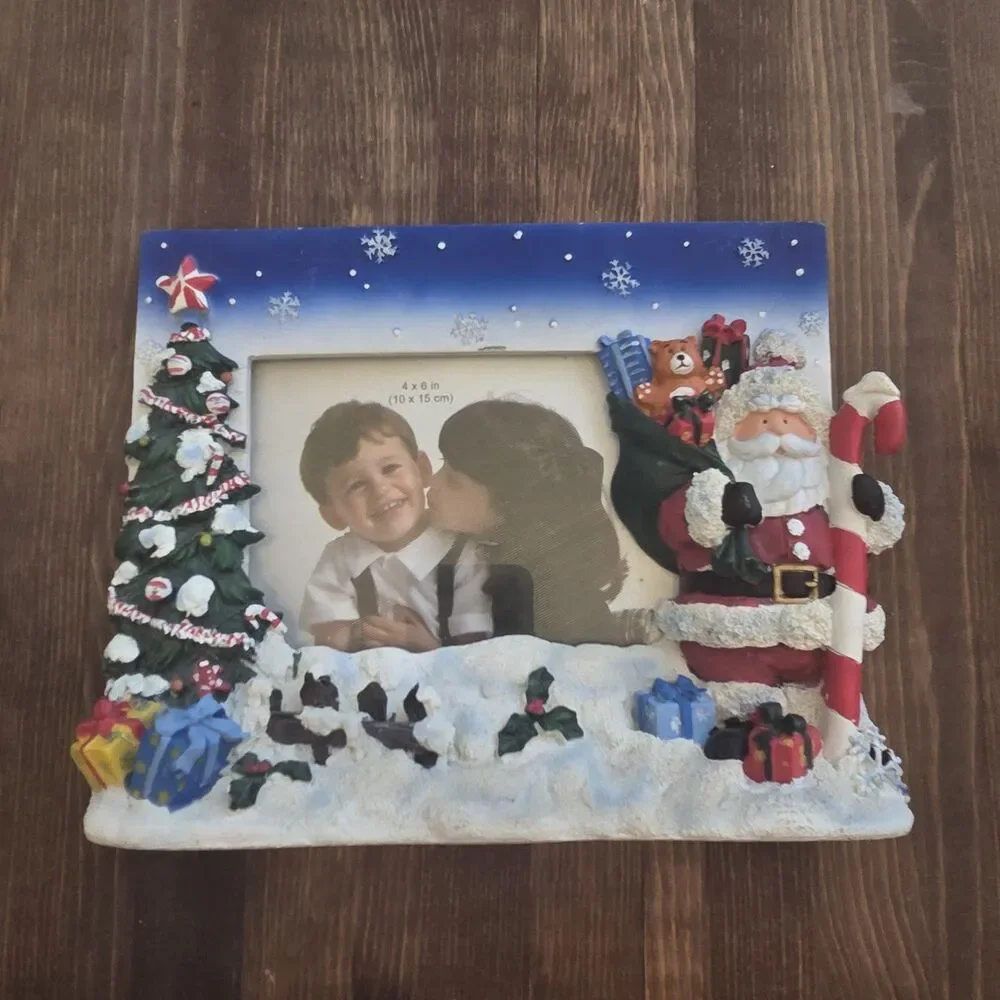 Vintage Christmas Santa Picture Frame 4x6 Holiday Photo Frame Tree & Gifts